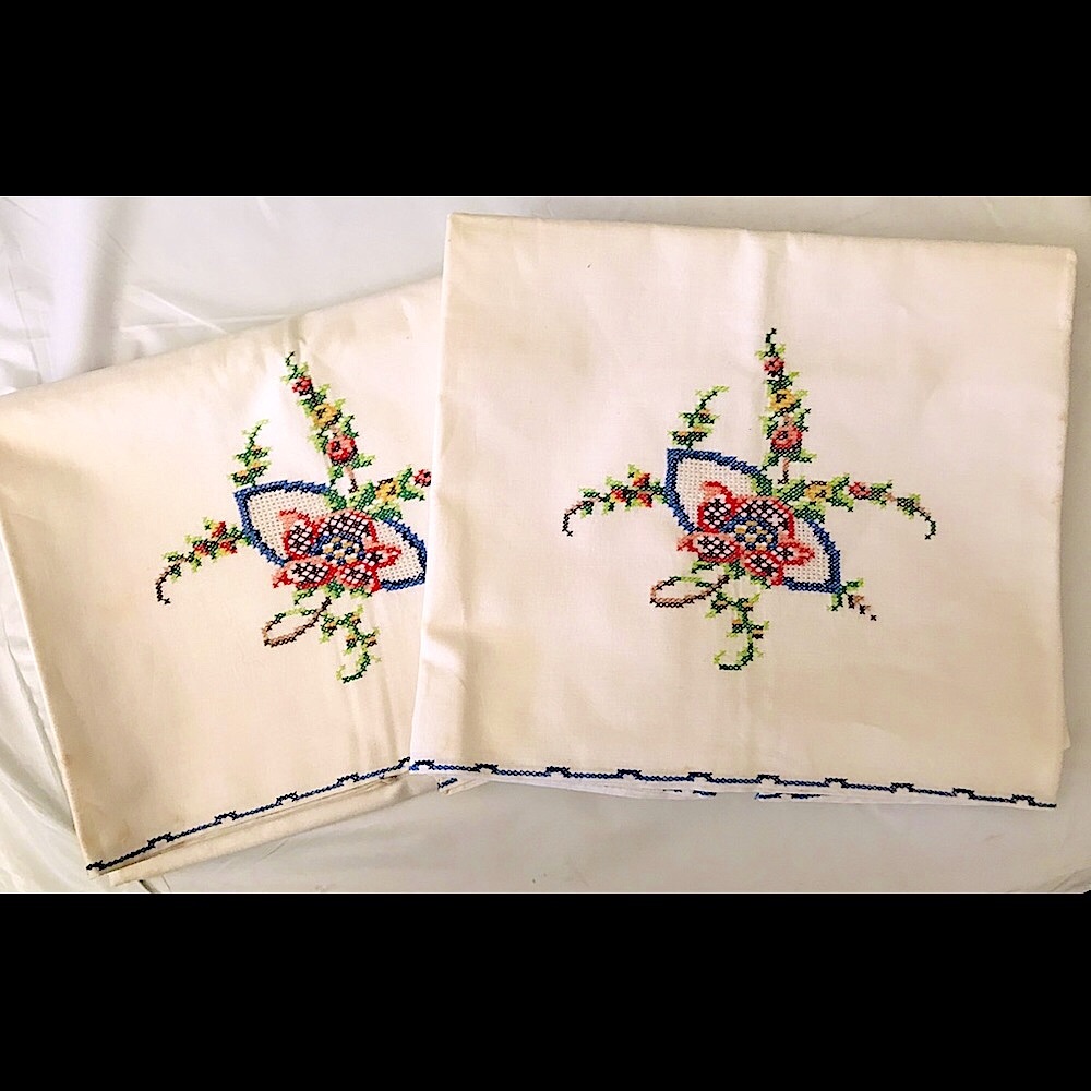 Pair of Hand Embroidered Pillowcases